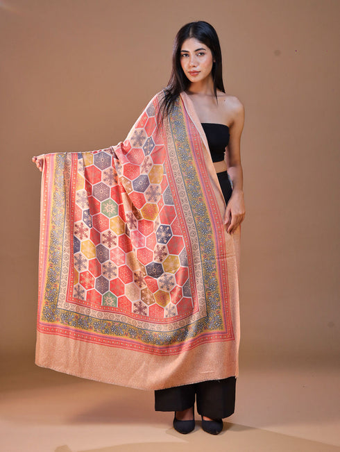 Women's Kalamkari Printed Outlined Wool Shawl